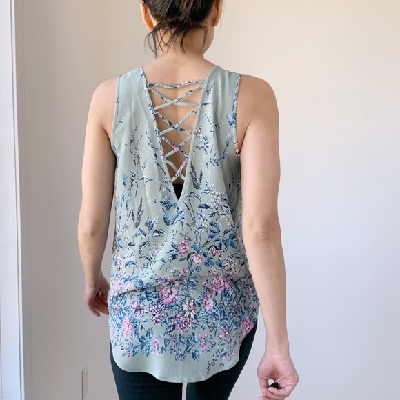 NEW Sleeveless Floral Top with Sexy Back Detailing - SAGE - Picture 2 of 5